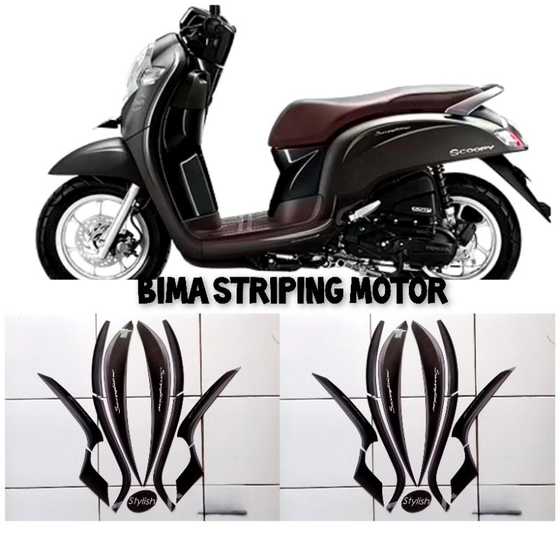 Stiker striping list body motor full set honda scoopy stylish 2018 matte brown
