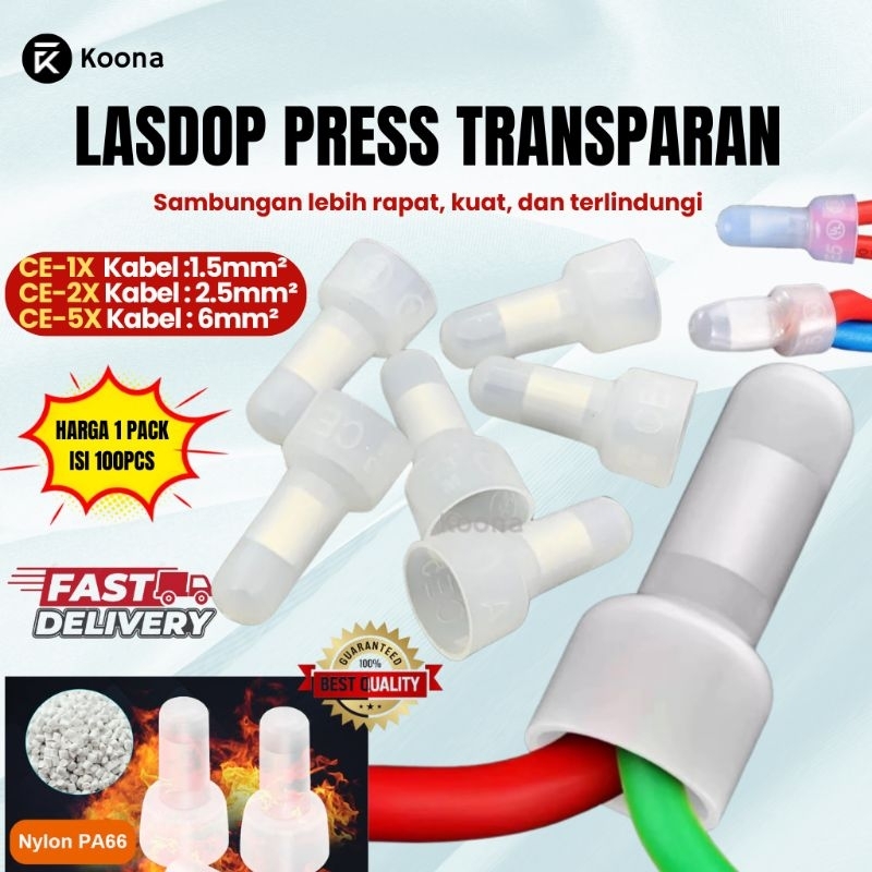 Lasdop Press Wire Transparan 1,5MM 2,5MM 6MM Lasdop Kabel Press Konektor Pelindung Kabel Listrik Ben