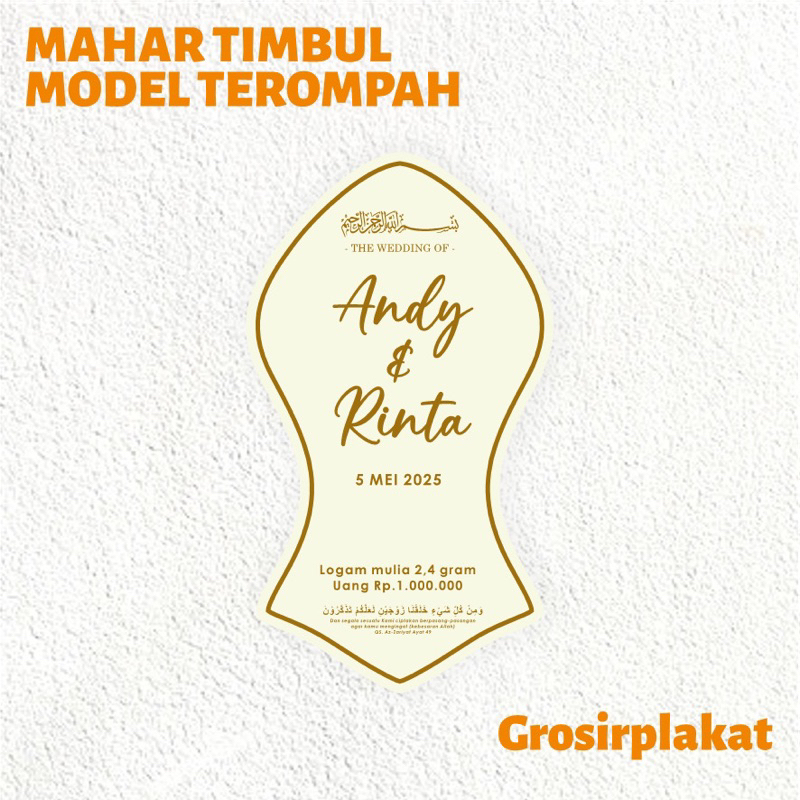 Mahar Model Terompah Akrilik Huruf Timbul