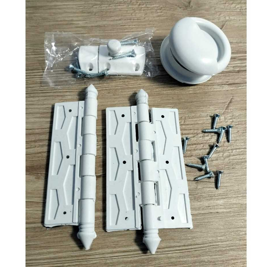 PAKET Kunci Slot Grendel PVC / Tarikan Pintu  Bulat / Engsel Pintu Kamar Mandi