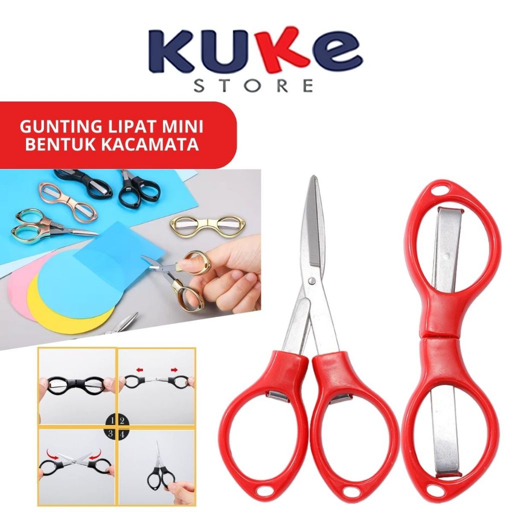 

KUKE Gunting Lipat Stainless Model Kacamata / Travel Folding Scissors Alat Pemotong Kertas Serbaguna