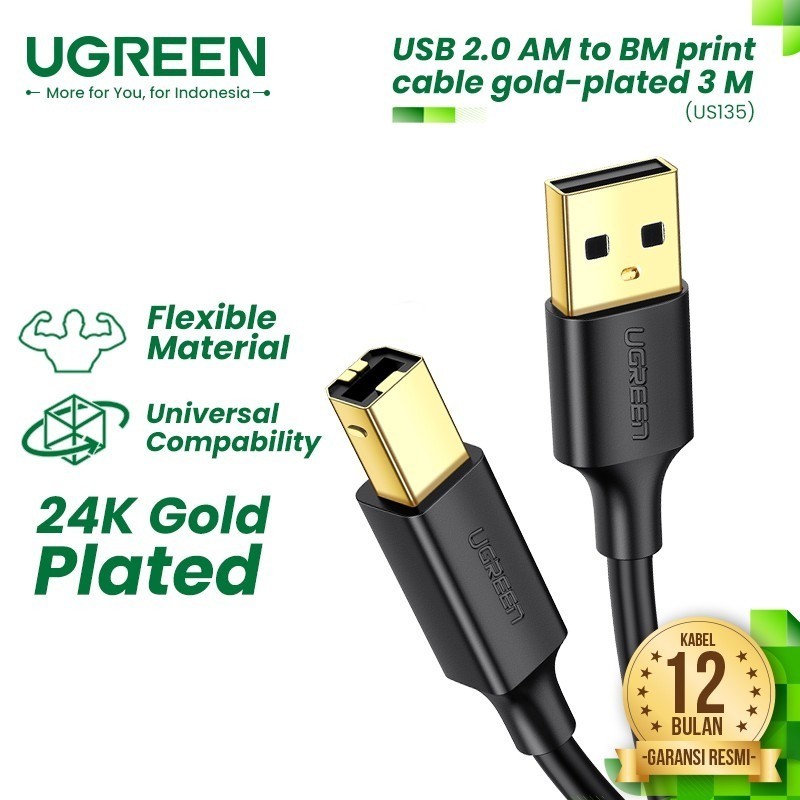 Kabel Printer UGREEN 10351 USB2.0 to BM Printer Cab Gold 3M / UGREEN Kabel Printer