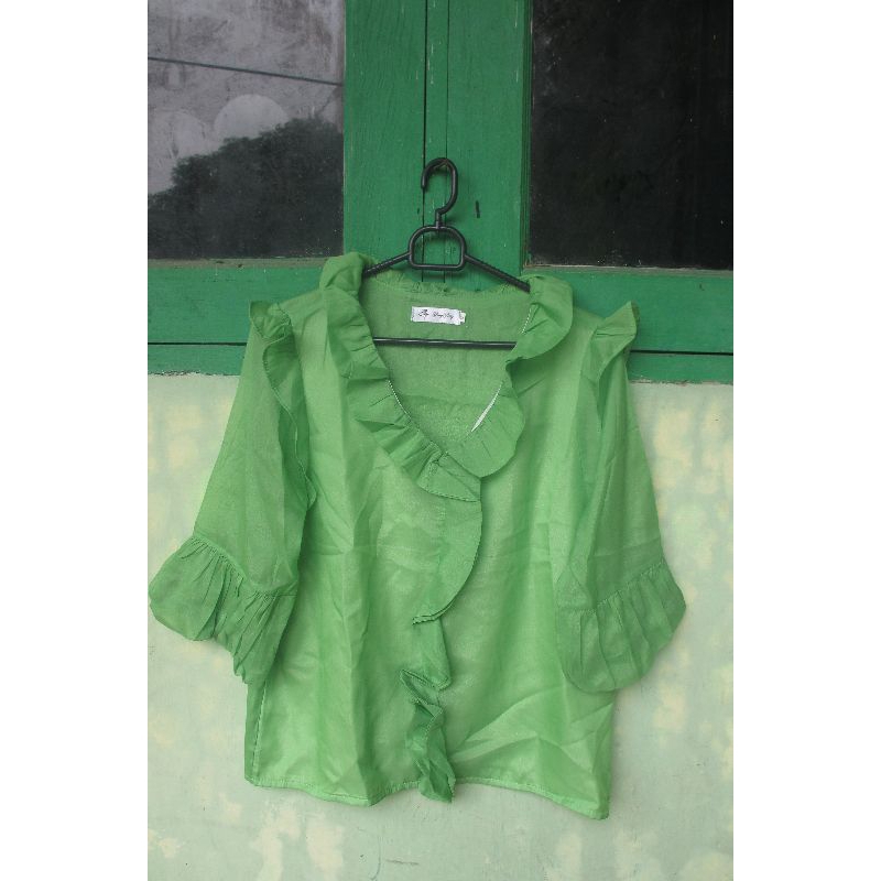 (COD)Sale preloved ADA MINUS Atasan blouse wanita bahan organza warna hijau