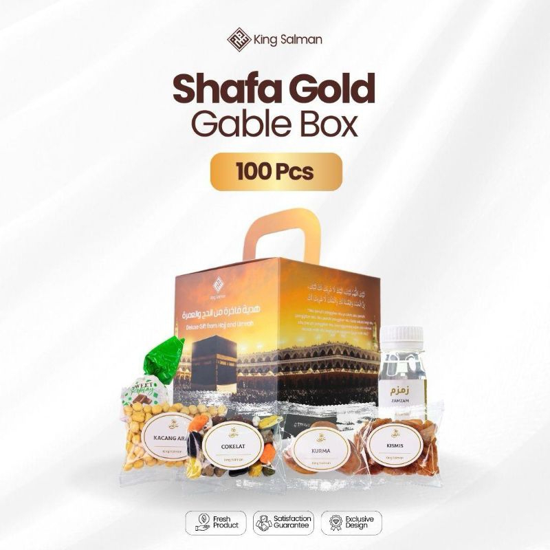 

Paket Bingkisan Umroh & Haji Premium - King Salman Deluxe Gift | SHAFA GOLD 100 PCS Gable Box