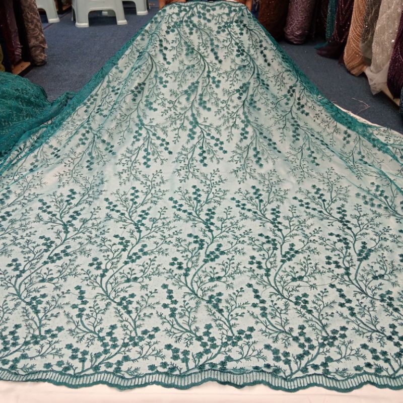 Kain Tulle bordir motif akar | Bahan tile gliter motif terbaru
