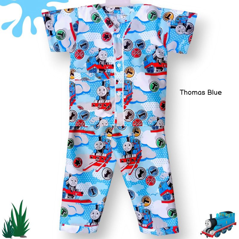 Baju Tidur Anak laki-laki Usia 1-12 Tahun Motif Thomas / Piyama Tanpa Kerah / Setelan Piyama Anak la