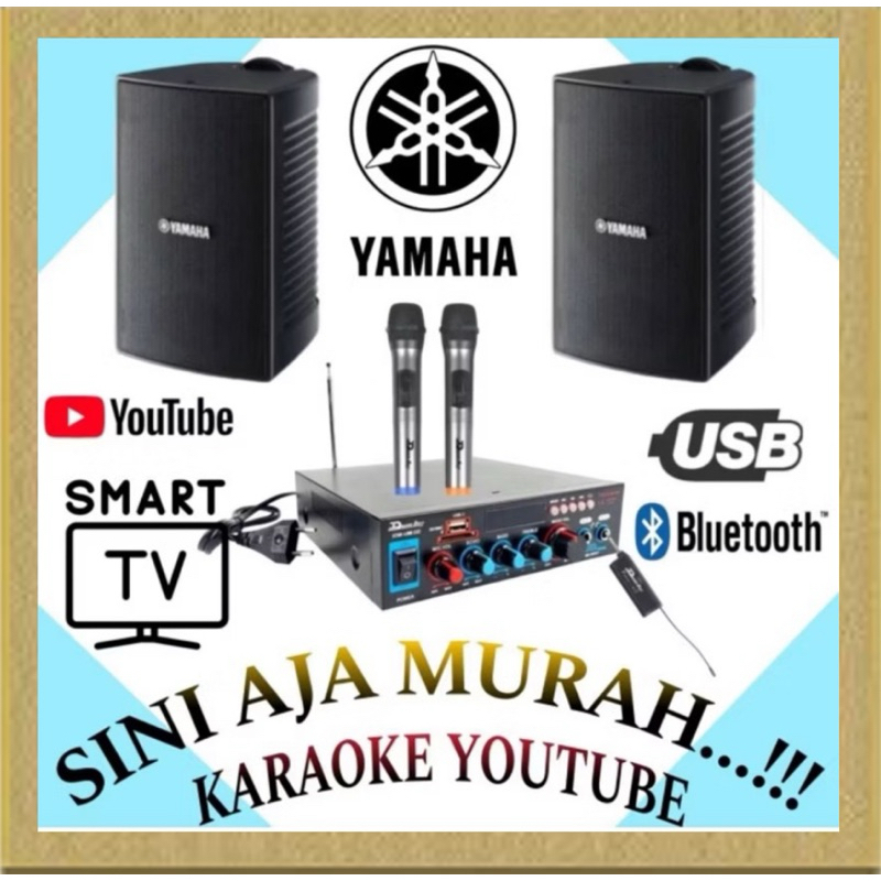 KARAOKE SET MINI SPEAKER YAMAHA 4 INCH / AMPLIFIER KARAOKE YOUTUBE SMART TV + 2 MIC WIRELESS / YAMAH