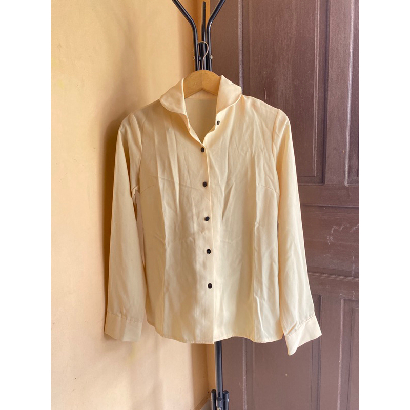 Kemeja hem soft baby yellow kuning baju atasan top wanita murah cantik
