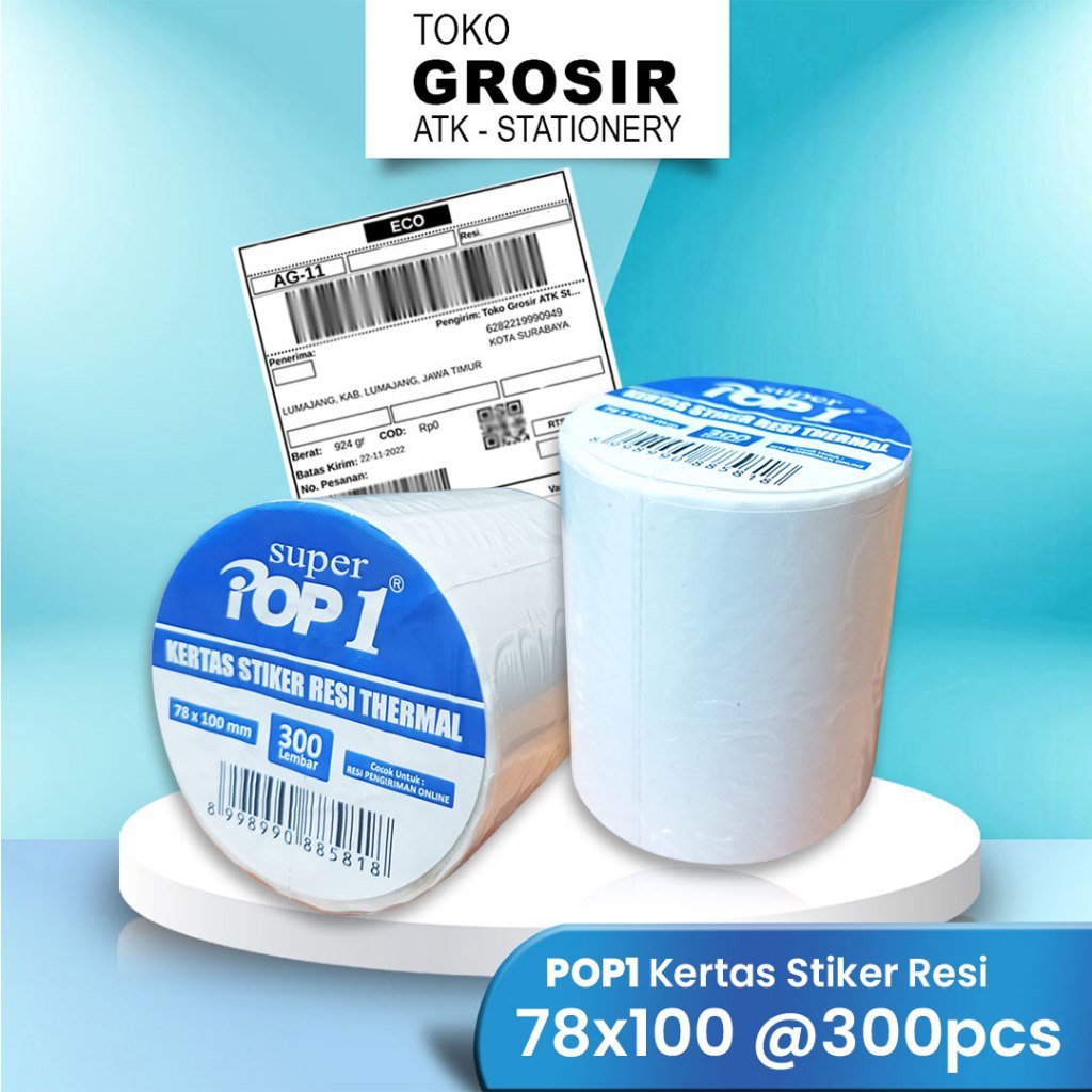

POP1 78x100 mm 1 Roll 300pcs Kertas Stiker Resi Thermal / Print Label Resi Online Shop Ekspedisi