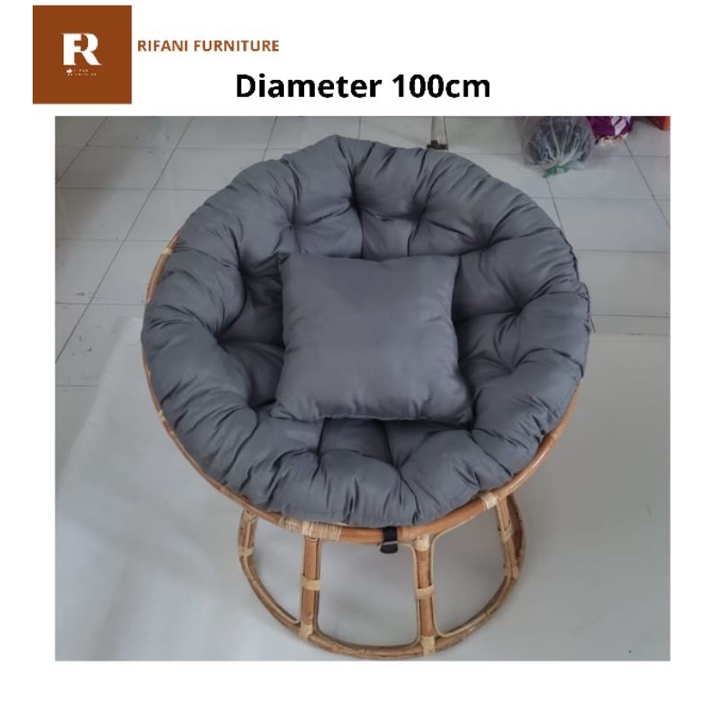 KURSI SANTAI PAPASAN ROTAN ALAMI DIAMETER 100CM SET KASUR+ BANTAL / KURSI MINIMALIS PARABOLA BULAT F