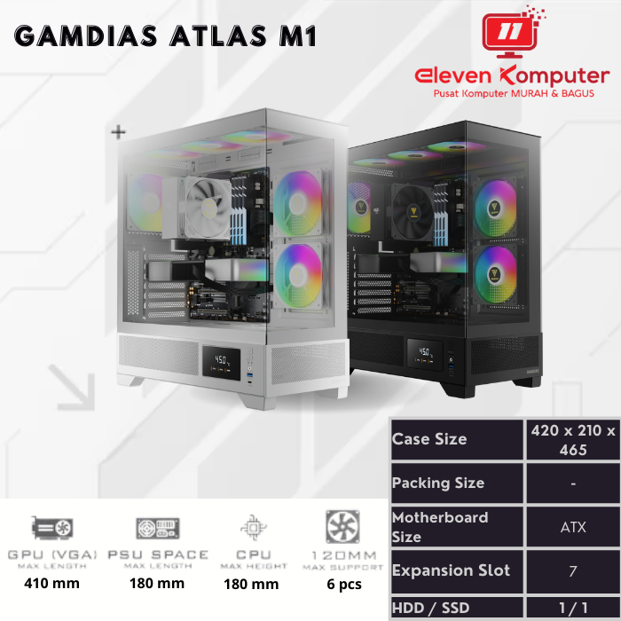 Casing PC Gaming / PC Case Atlas M1 - no PSU Free 3pcs ARGB Fan