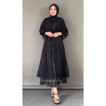 Kebaya Kondangan Lamaran Cardigan Outer Ruffle Malika Outer Brukat Cardigan Brokat Lengan Pendek Ruf