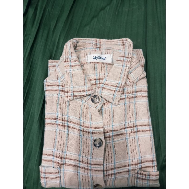 KEMEJA WANITA CROP/BAJU KOTAK " COKLAT