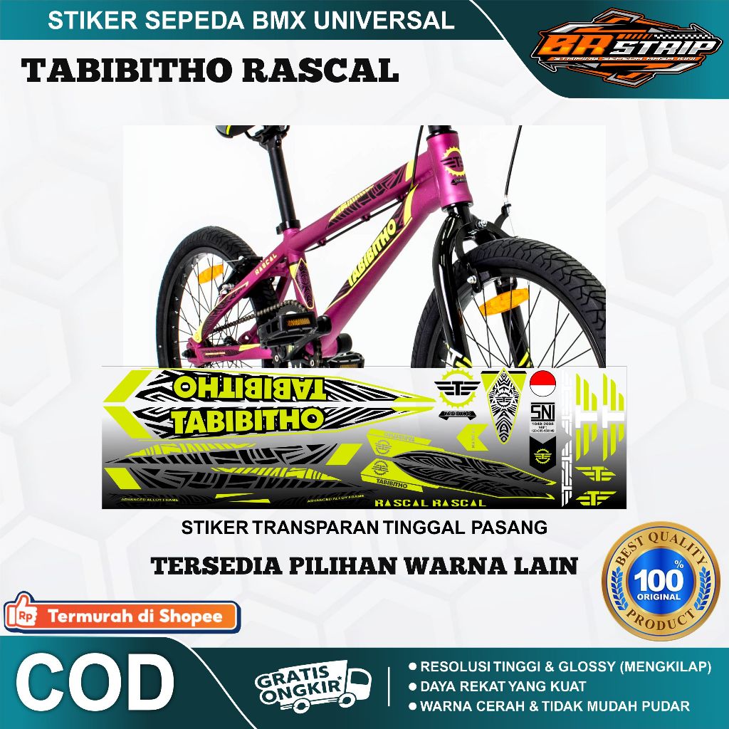 (COD) stiker transparan striping sepeda tabibitho rascal BMX 18 20 glossy lentur anti air