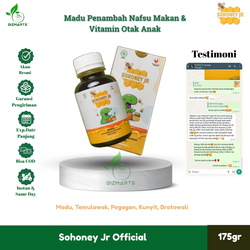 

Sohoney Jr Official - Madu Penambah Nafsu Makan & Vitamin Otak Anak BPOM 175ml