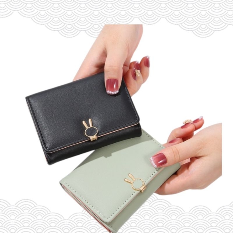 Dompet Lipat 3 mini Wanita Penutup Hiasan kepala Kelinci