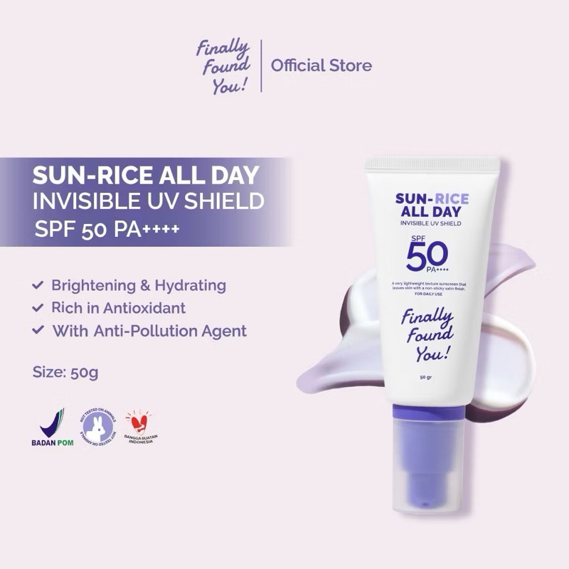 Finally Found You FFY SUN-RICE ALL DAY Invisible UV Shield SPF 50 PA++++ 50ml- Sunscreen Wajah