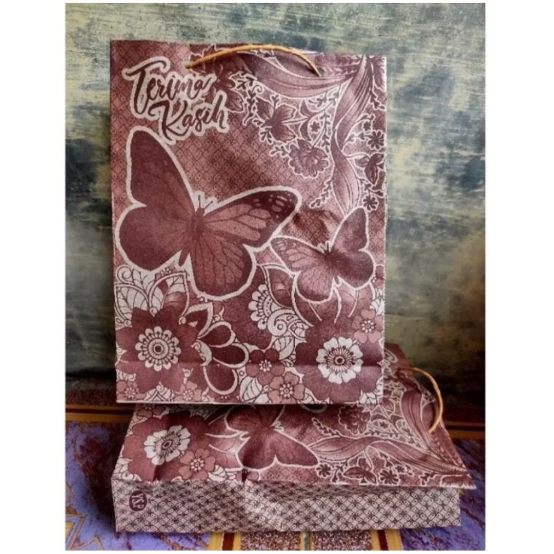 

PROMO termurahh!!! 100 pcs PAPER BAG MOTIF BATIK (terimakasih) Tali Besar Dan Kuat