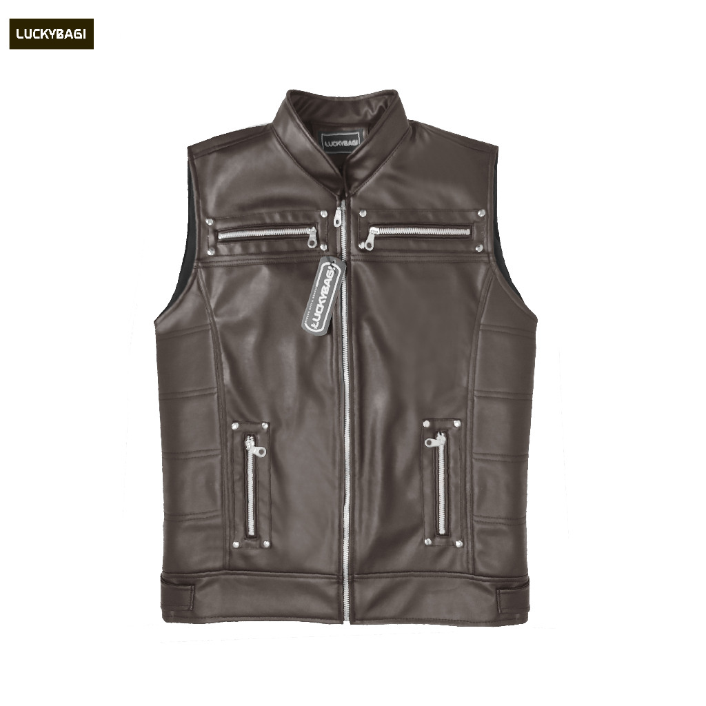 Luckybagi Vest Faux leather Vest Biker Rompi Kulit Pria Rompi Kulit Sintetis Pria