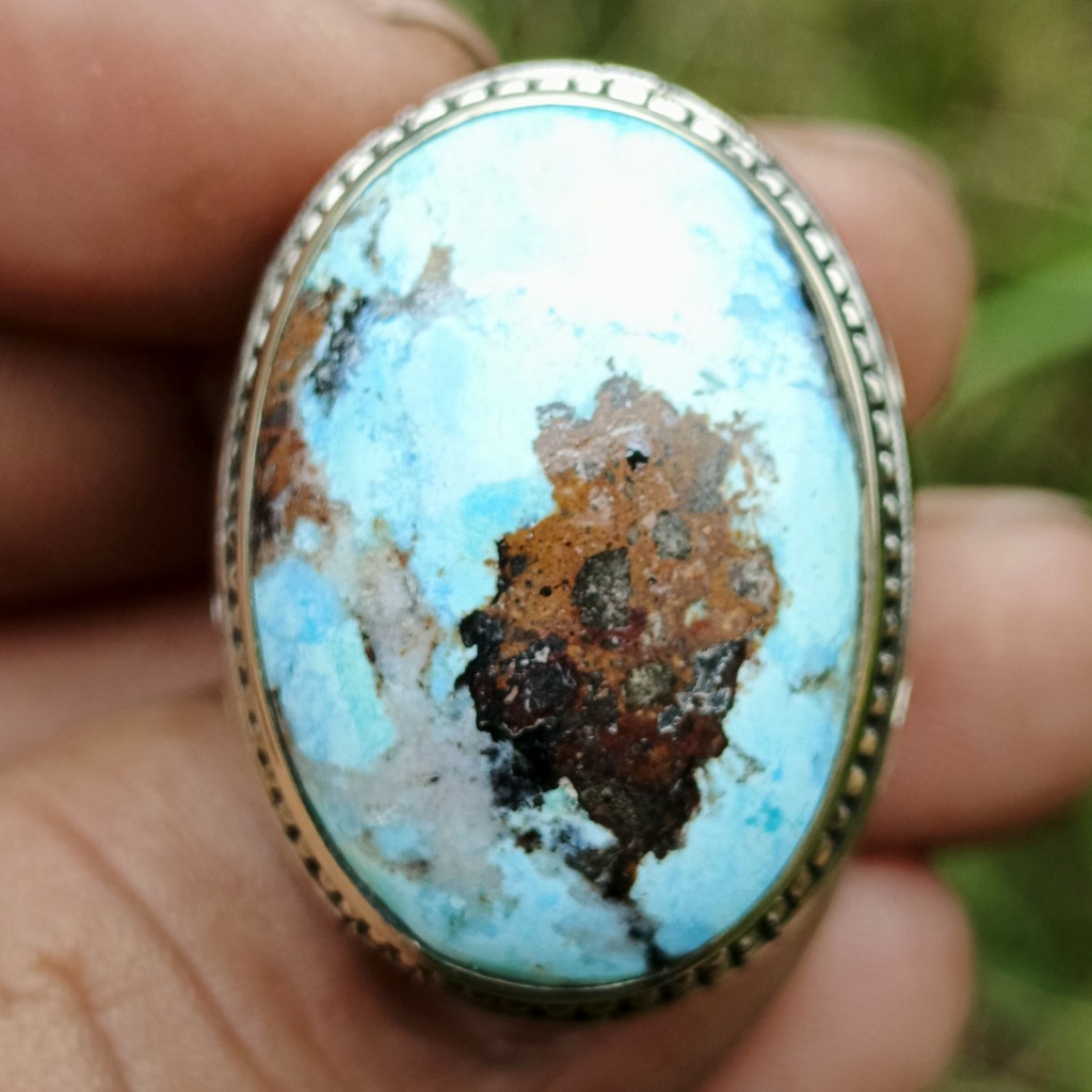 Batu Gambar Natural Pirus Persia Biru Telur Asin Jumbo Fosfor Hidup Motif Beruang Kutub Mata Alami U