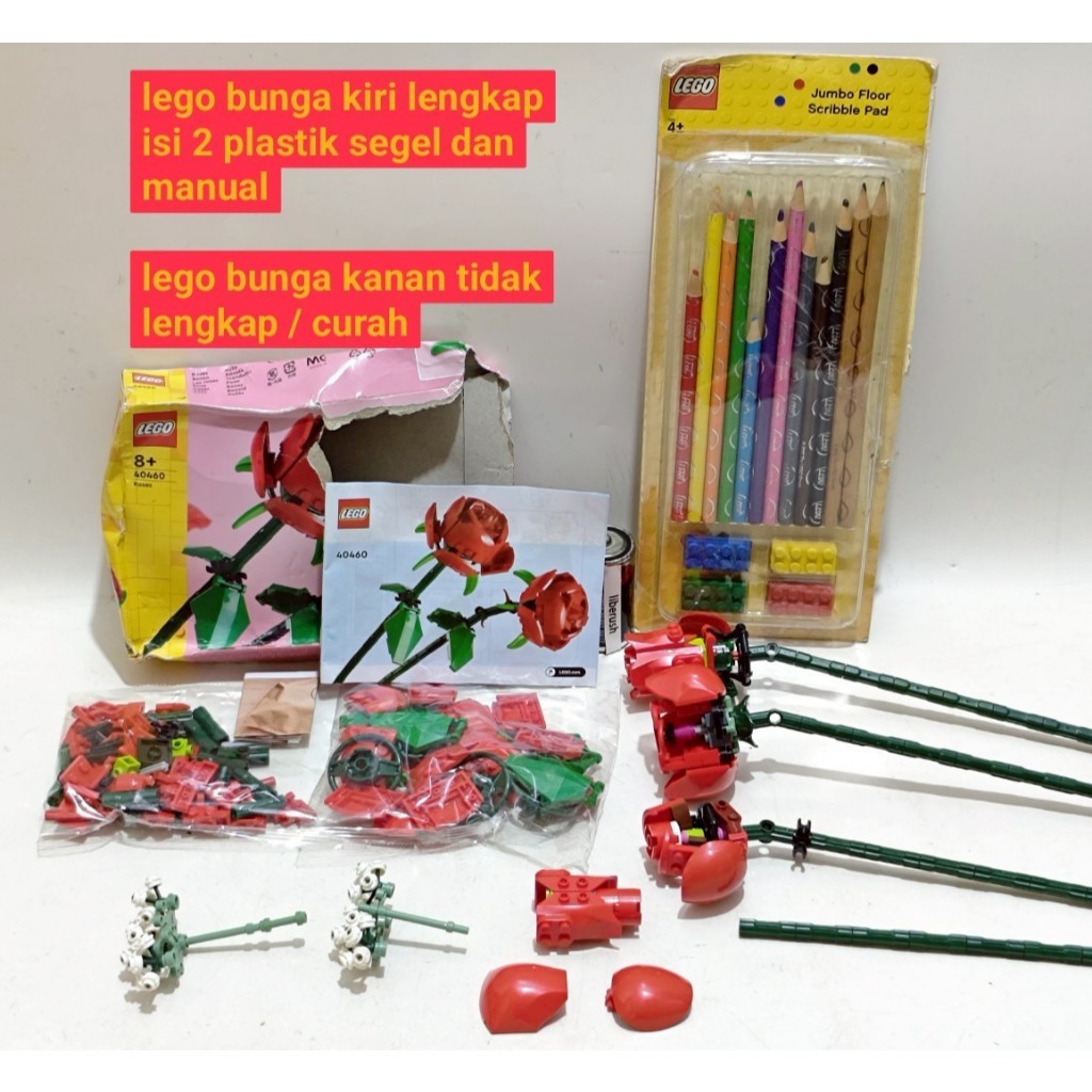 Set lego 40460 rose roses flower botanical valentines day , lego 10328 bouquet of roses , jumbo floo