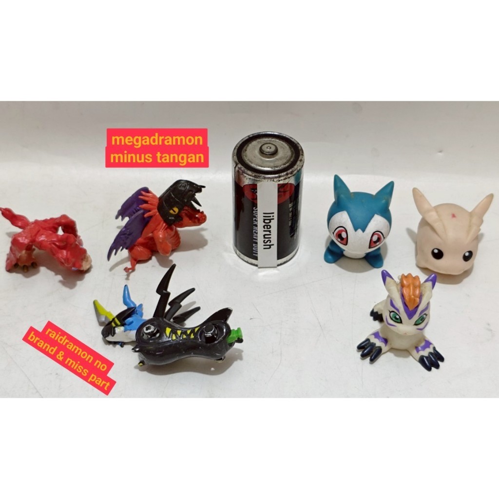 Set bandai digimon tokomon demiveemon gomamon  megadramon birdramon raidramon fingerdoll finger doll