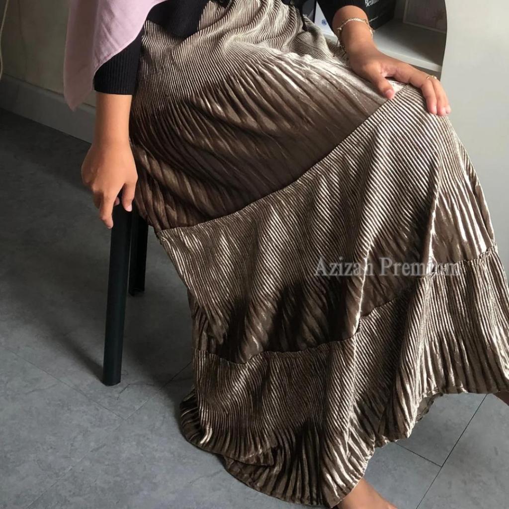AZIZAH SKIRT - ROK SUSUN 3 PLISKET BLUDRU PREMIUM / Rok Plisket Bludru Panjang / Rok Ruffle Susun 3 