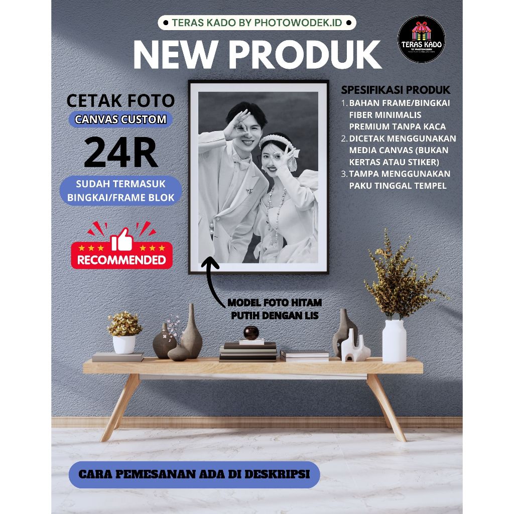 CETAK FOTO KANVAS JUMBO UKURAN 24R CUSTOM + BINGKAI/FRAME BLOK FIBER MINIMALIS PREMIUM