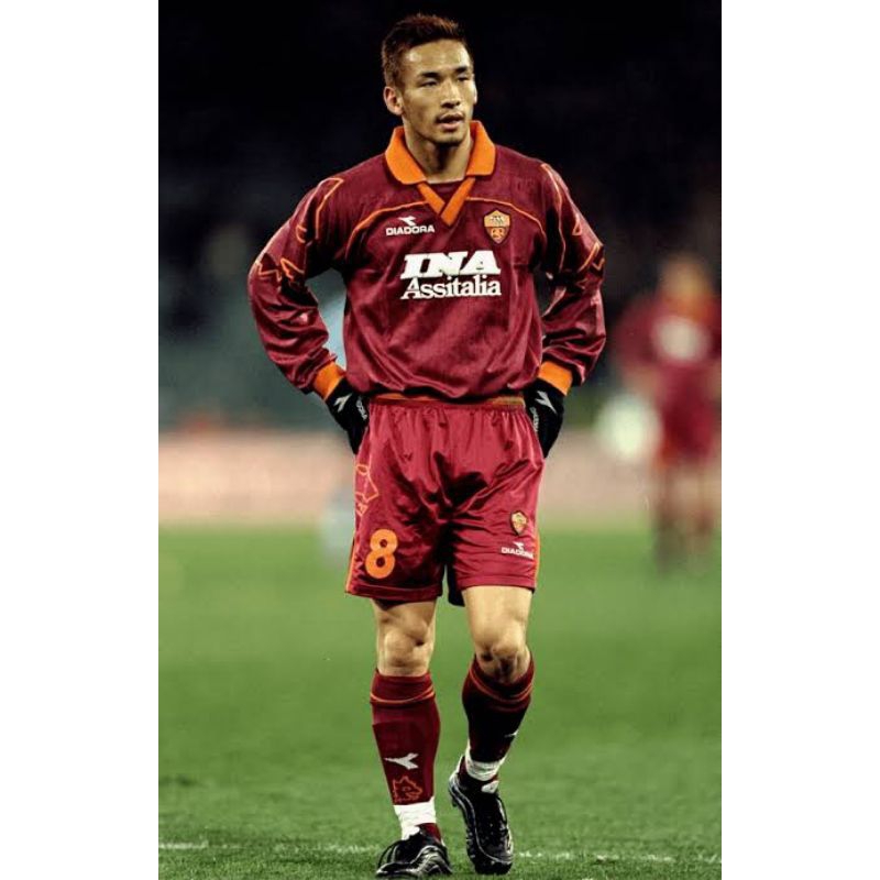 Gratis Nameset NAKATA + Patch Lega Calcio Jersey Retro Long Sleeves AS Roma 1999 2000 Size L