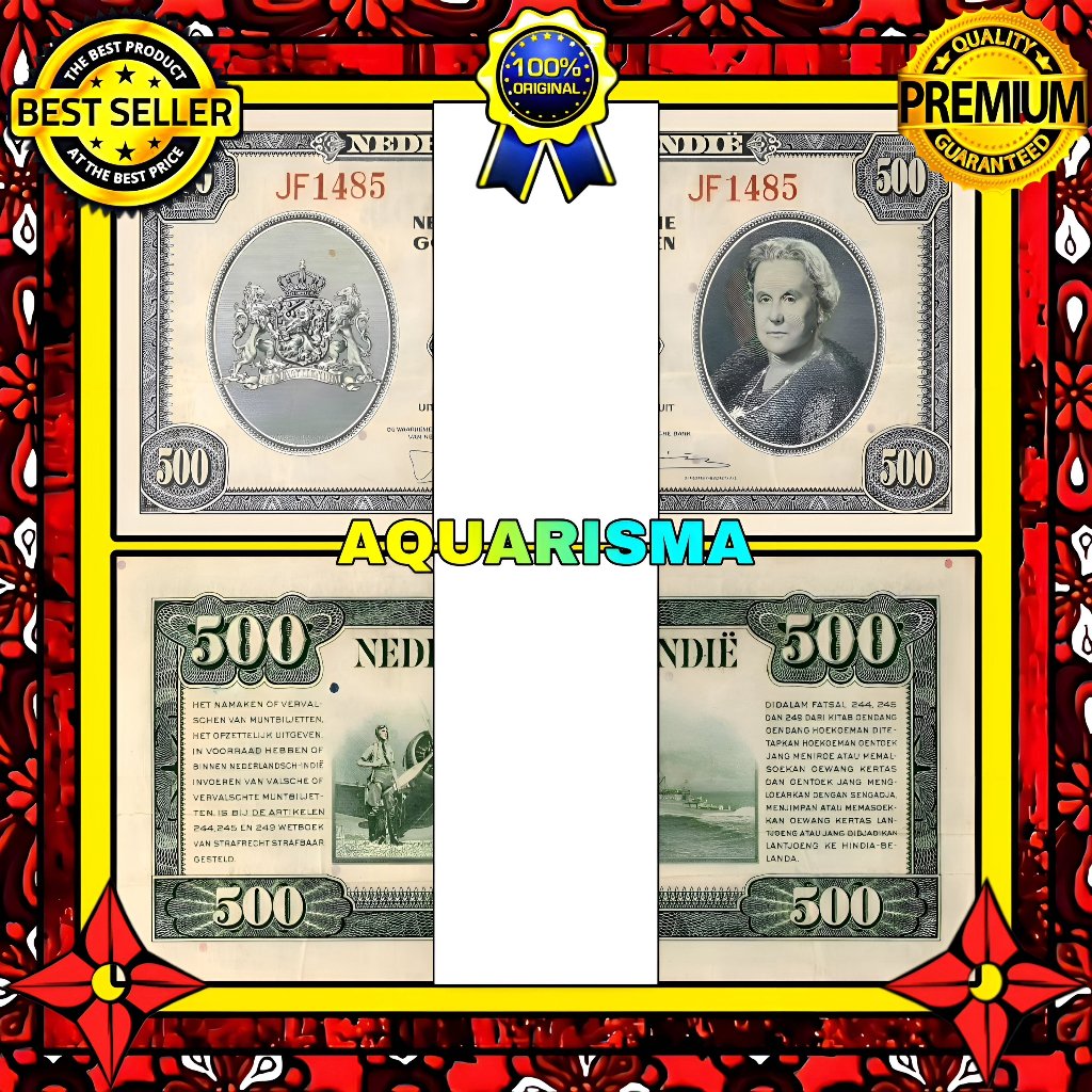 KOLEKSI NUMISMATIK - 1 GEPOK SOUVENIR UANG KUNO 500 GULDEN HINDIA BELANDA WILHELMINA 1943