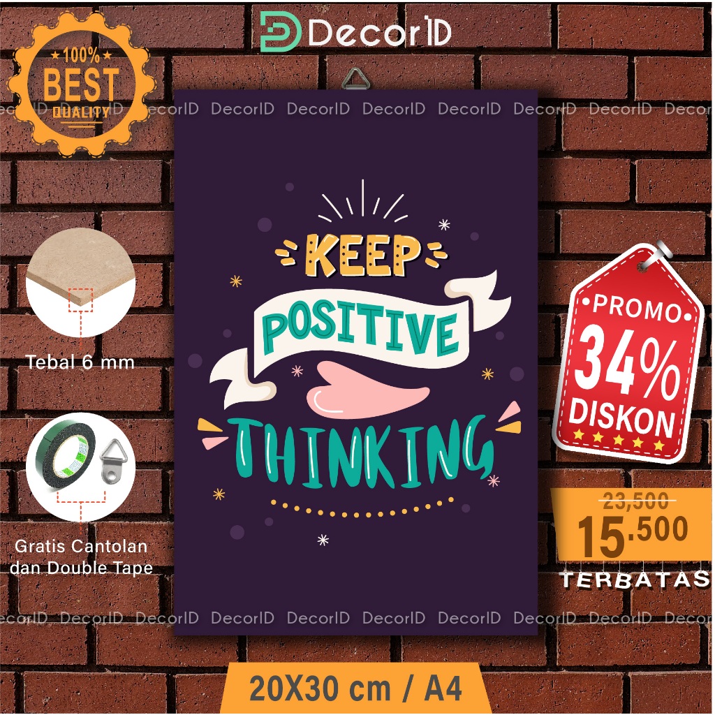 Hiasan Dinding Quotes Motivasi Aesthetic Positive Thinking Wall Decor Poster Kayu Pajangan Cafe