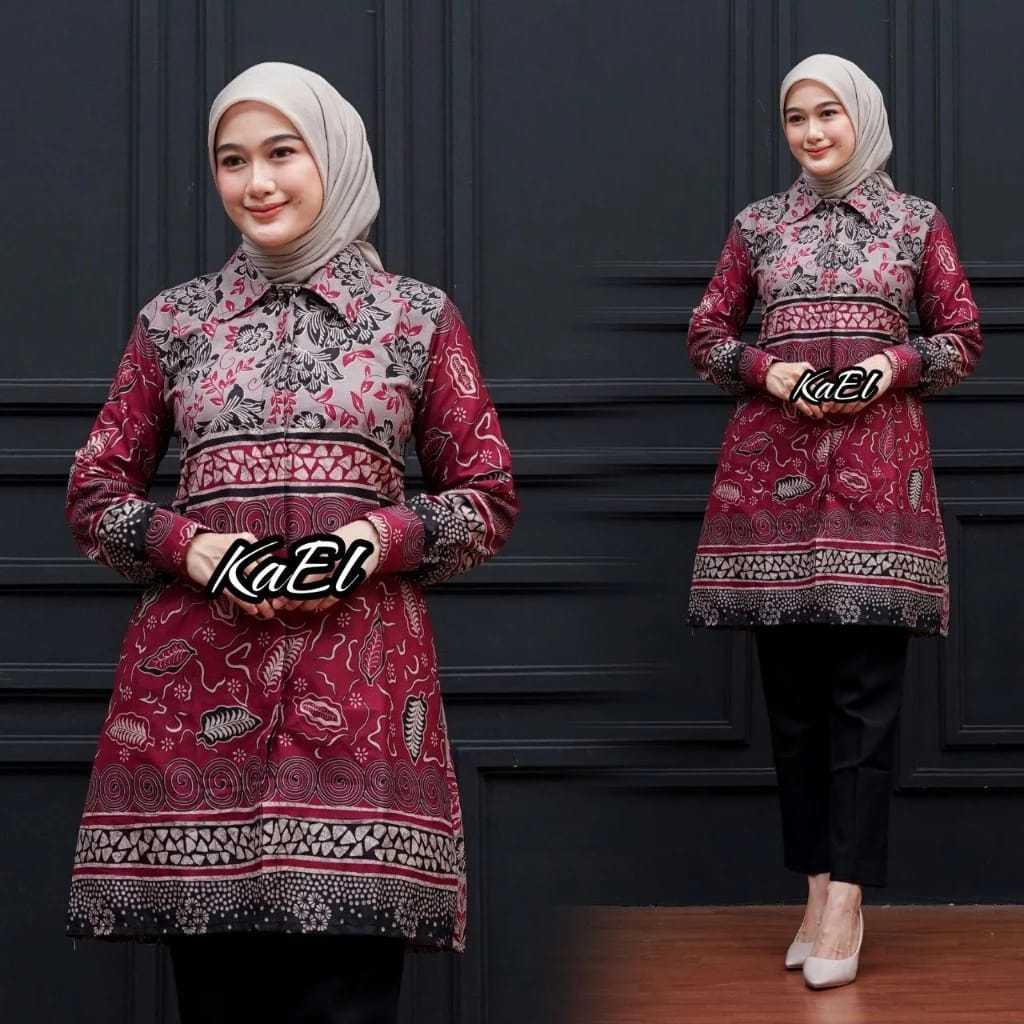 Batik Tunik Wanita  Premium | Tunik Batik Wanita Modern | Ready Seragam Guru Kantor M L XL XXL JUMBO