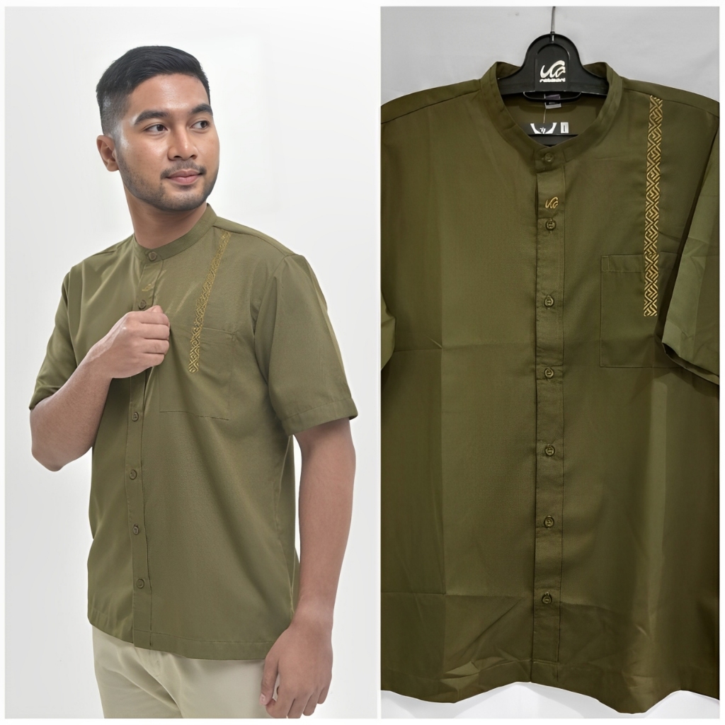 Kemko Faraq Pdk Rabbani Warna Hijau Olive | Baju Koko Lengan Pendek Rabbani Model Terbaru