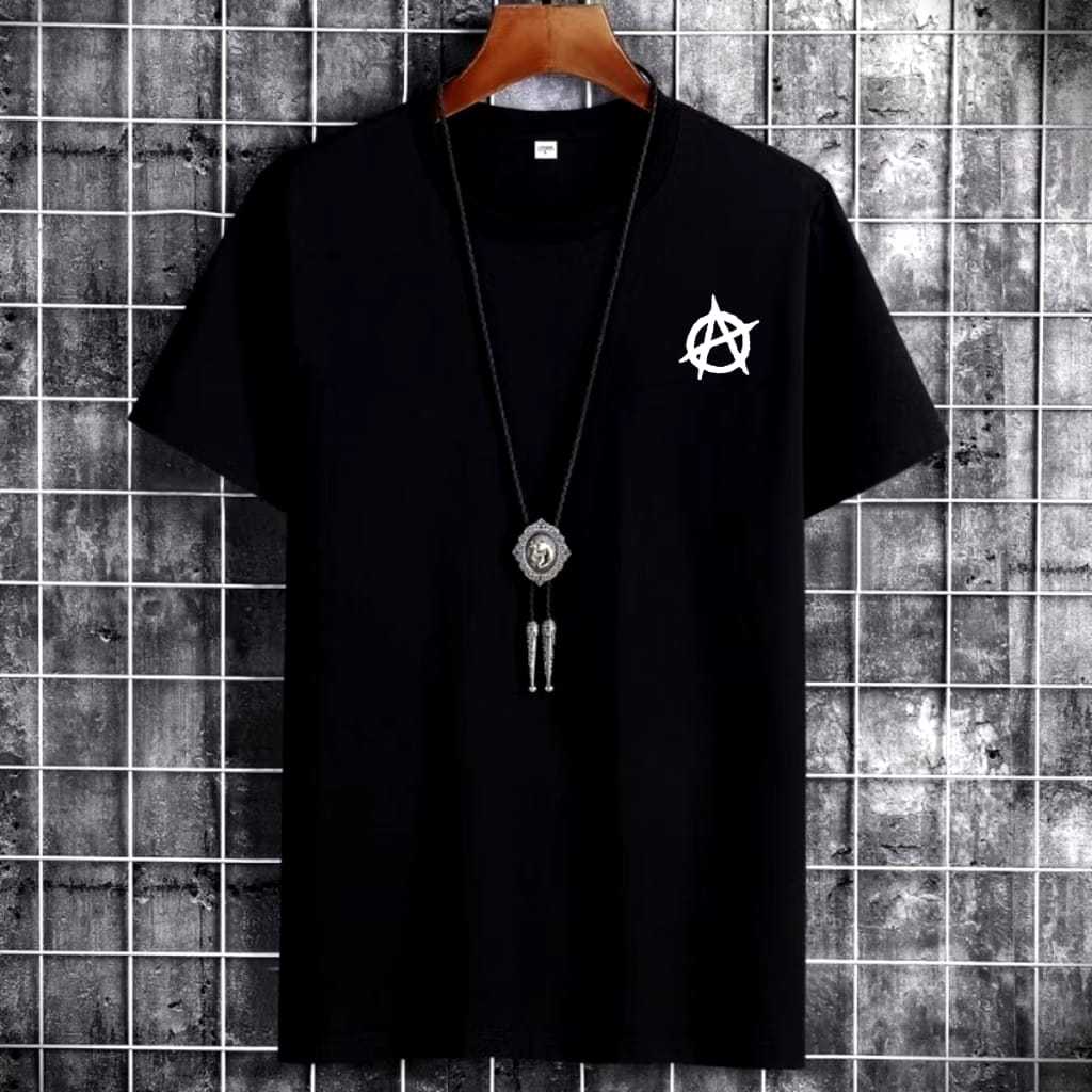 Baju Kaos Motif Logo Anarki Simple Pria / Kaos Motif Anarki / T-shirt Distro Hitam Katun Pria Basic