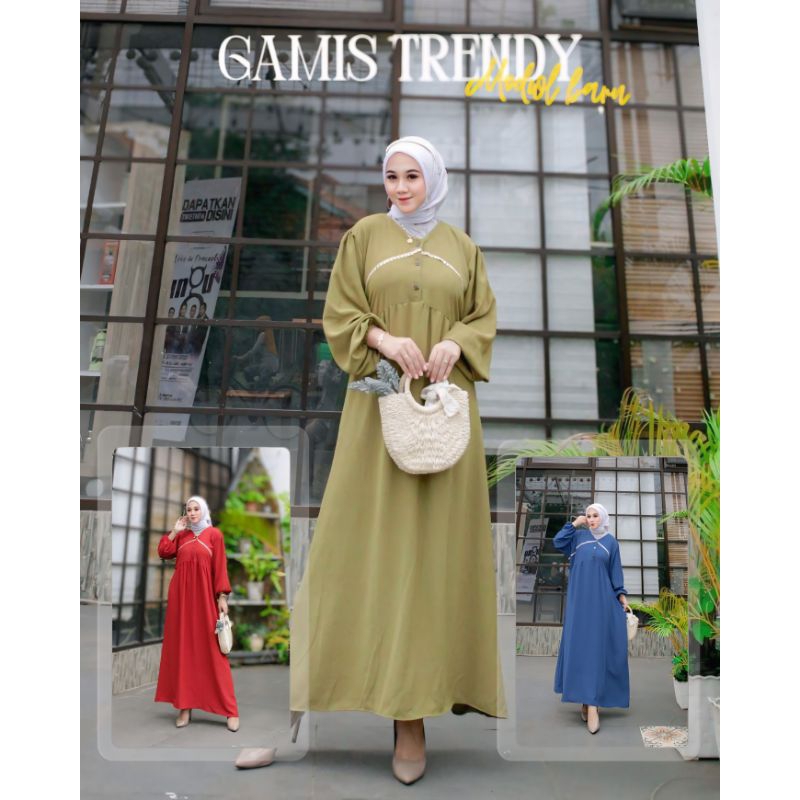Gamis Muslim Wanita Mewah Jumbo Cringkle Airfllow Ada Aksen Renda Lengan Balon Busui Frendly warna S