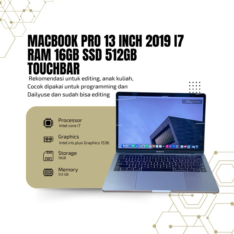 Macbook pro retina 13inch 2019 i7 ram 16gb ssd 512gb touchbar mulus