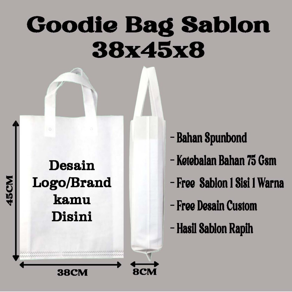 

Goodie Bag Sablon 38x45x8 Tas Spunbond Sablon Custom 38x45x8 Goodie Bag Spunbond 38x45x8