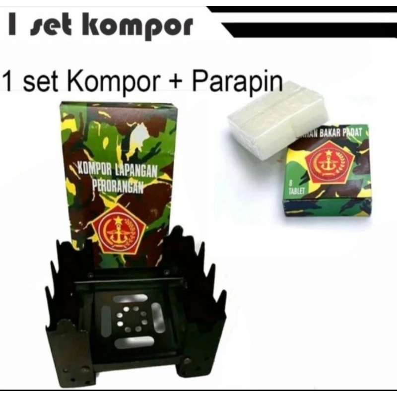 Set Kompor TNI dan Bahan Bakar Parafin Padat bs untuk Sterno Jelly Survival Tool Kit Outdoor Pendaki