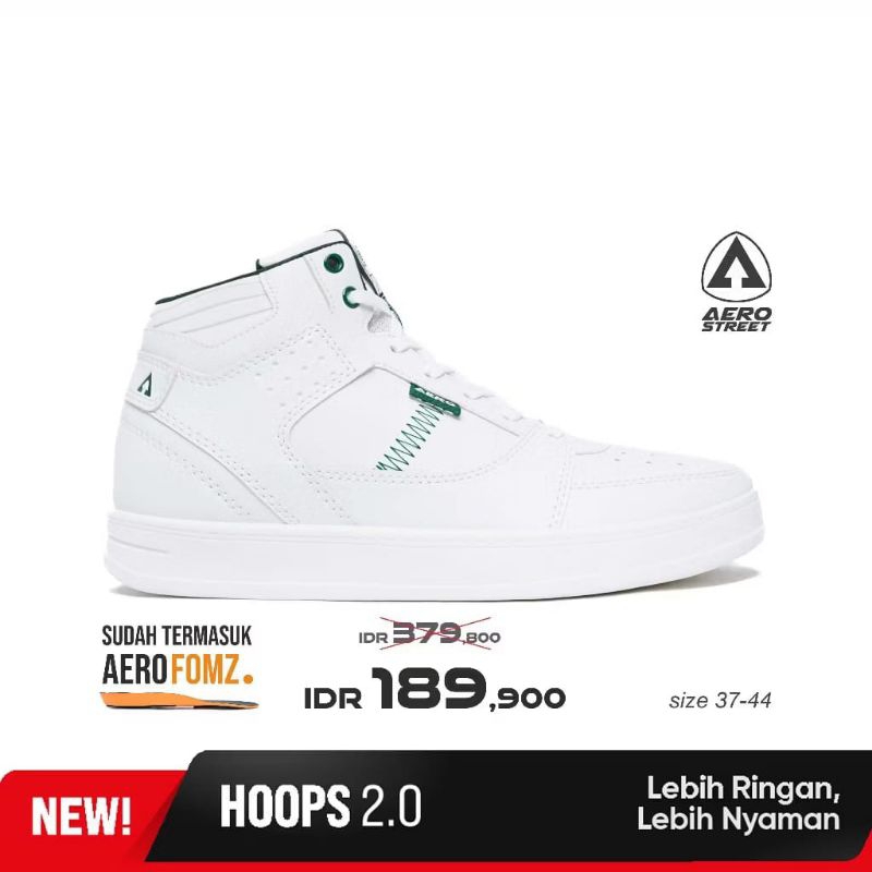Aerostreet 37-44 Hoops High Putih Putih Hijau Tua - Sepatu Sneakers Casual