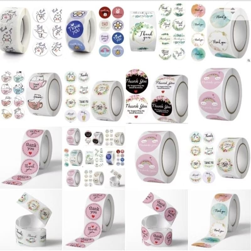 

(RANDOM) 500 Pcs Thank You Roll / Stiker Terima Kasih / 1 Roll Stiker Thank You / Sticker Tempel Thank You Isi 500 Pcs