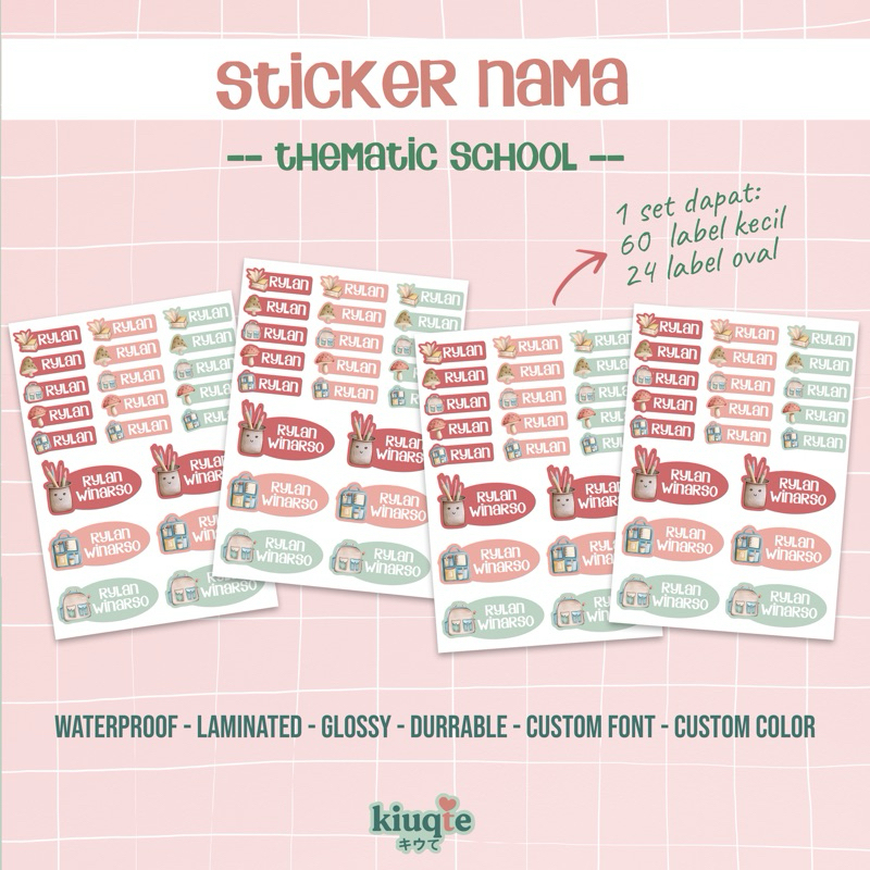

Sticker Nama Custom Tematik School label buku botol waterproff