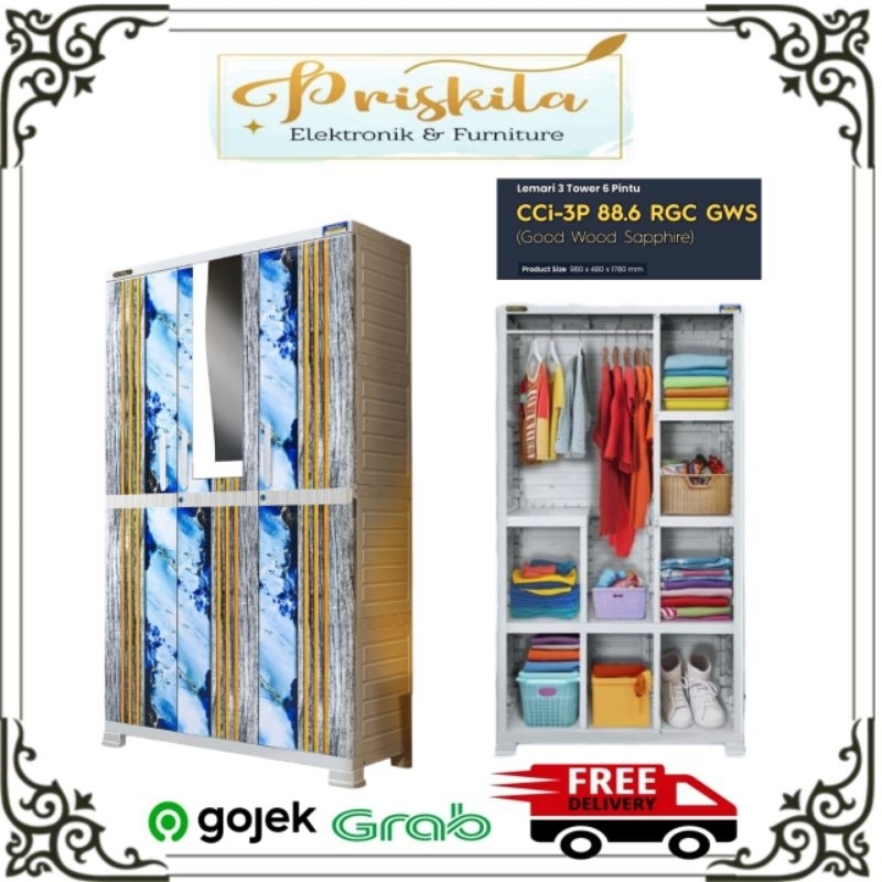 Lemari pakaian 3 pintu napolly / lemari pakaian plastik / lemari baju napolly/furniture Palembang