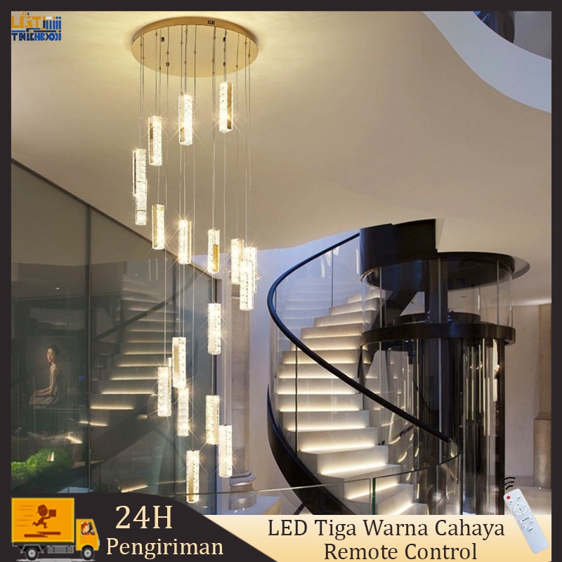 Lampu Gantung Tangga Ruang tamu LED Revolving Lampu Gantung Kristal Ruang Makan Lampu Langit-langit 