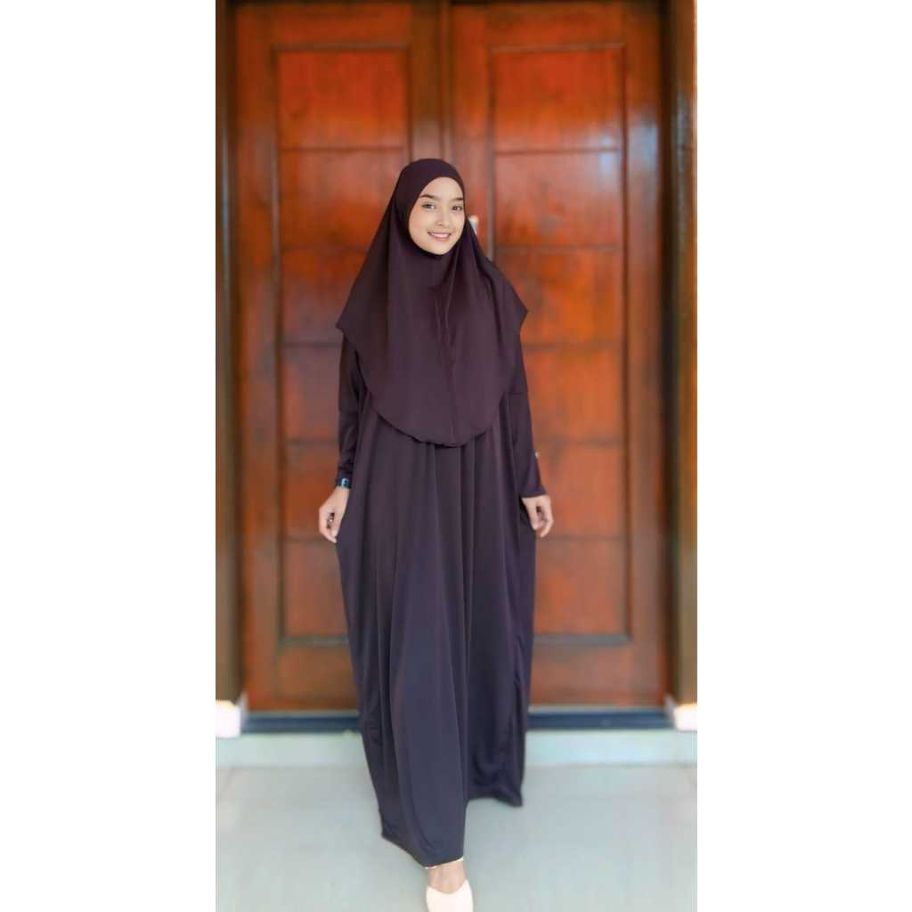 Abaya Set bergo (Abaya Gamis Set Khimar Niqab Haji dan Umrah Bahan Jersey)