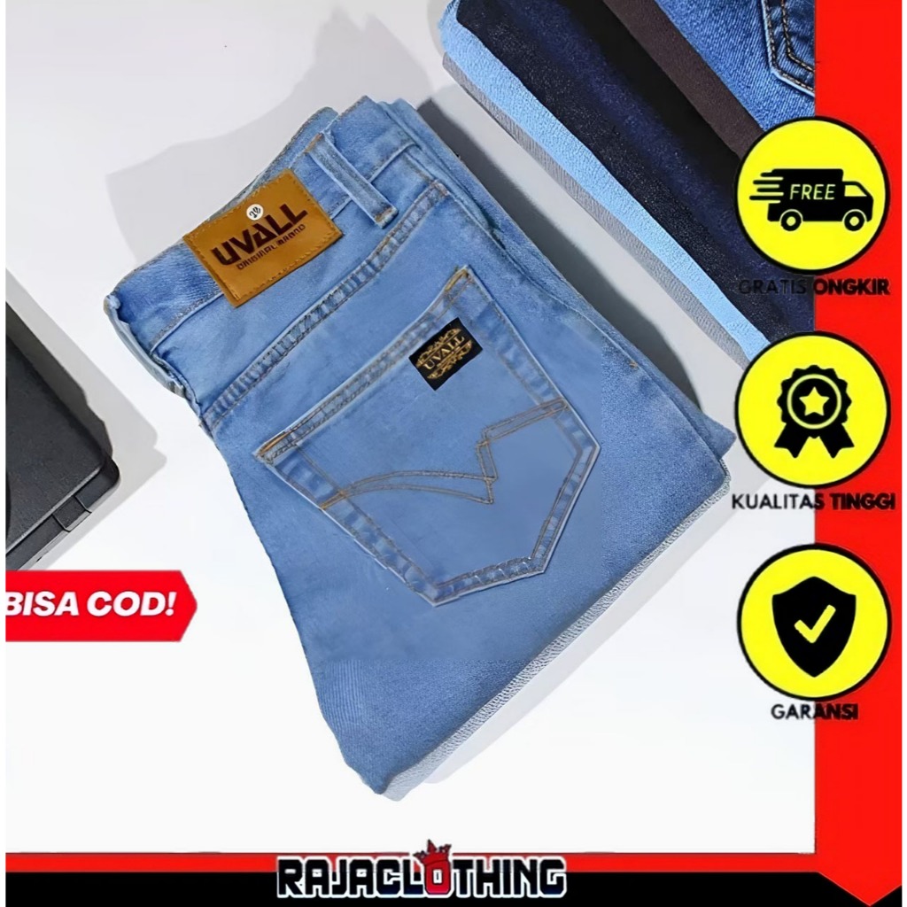 RCL - Celana Panjang Jeans Uvall Bioblits Model Standar Regular Straight Pria - (28-38)