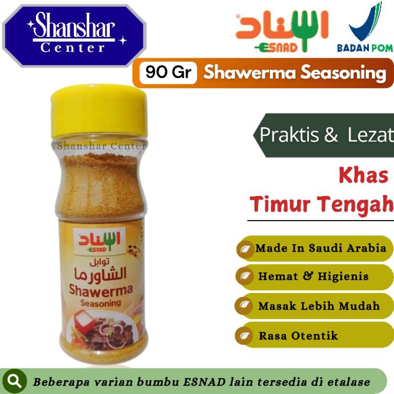 

Esnad Bumbu Shawerma Asli Saudi Sudah BPOM - Bumbu Instan Shawerma - Esnad Shawerma Seasoning 90 gr