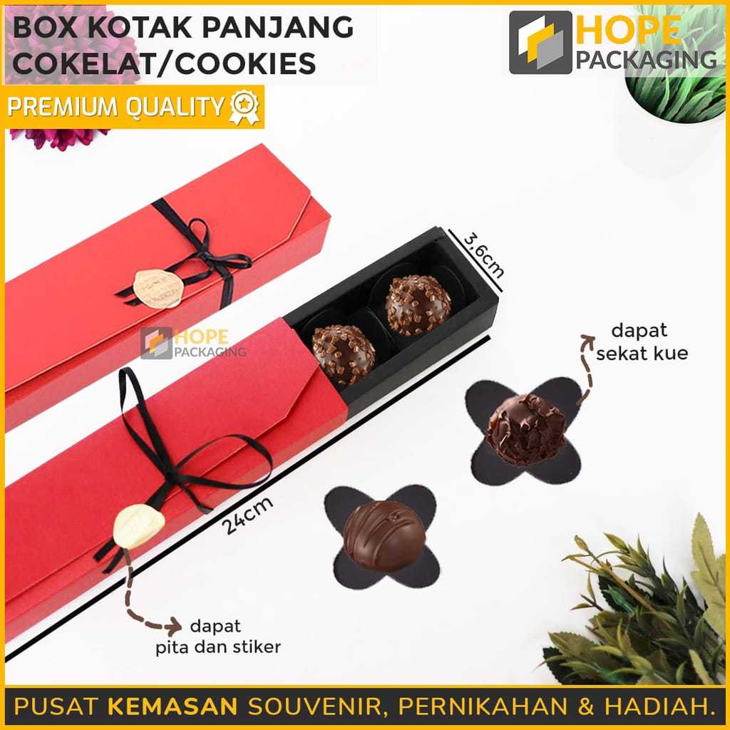 

(Harga / 1pcs) Box Kotak Panjang Coklat / Cookies Merah dan Hitam / Gratis Kertas Coklat / Kotak Packaging Kue lebaran / imlek / valentine