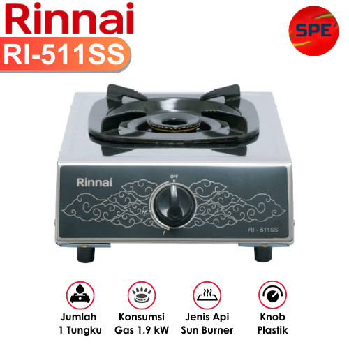 KOMPOR GAS 1 TUNGKU RINNAI RI-511SS / RI511SS GARANSI RESMI (MEDAN)
