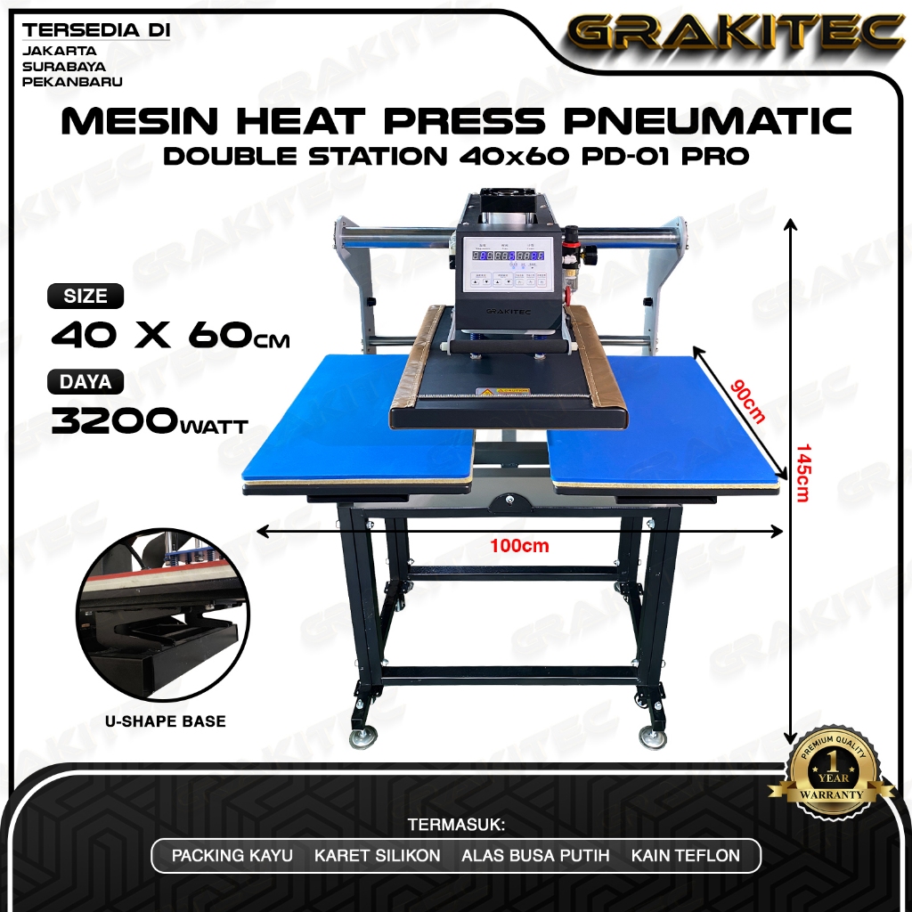 Mesin Press Sablon Kaos 40x60 PD-01 Pro Pneumatic Double Station Digital Premium Heat Pres HIGH PRES