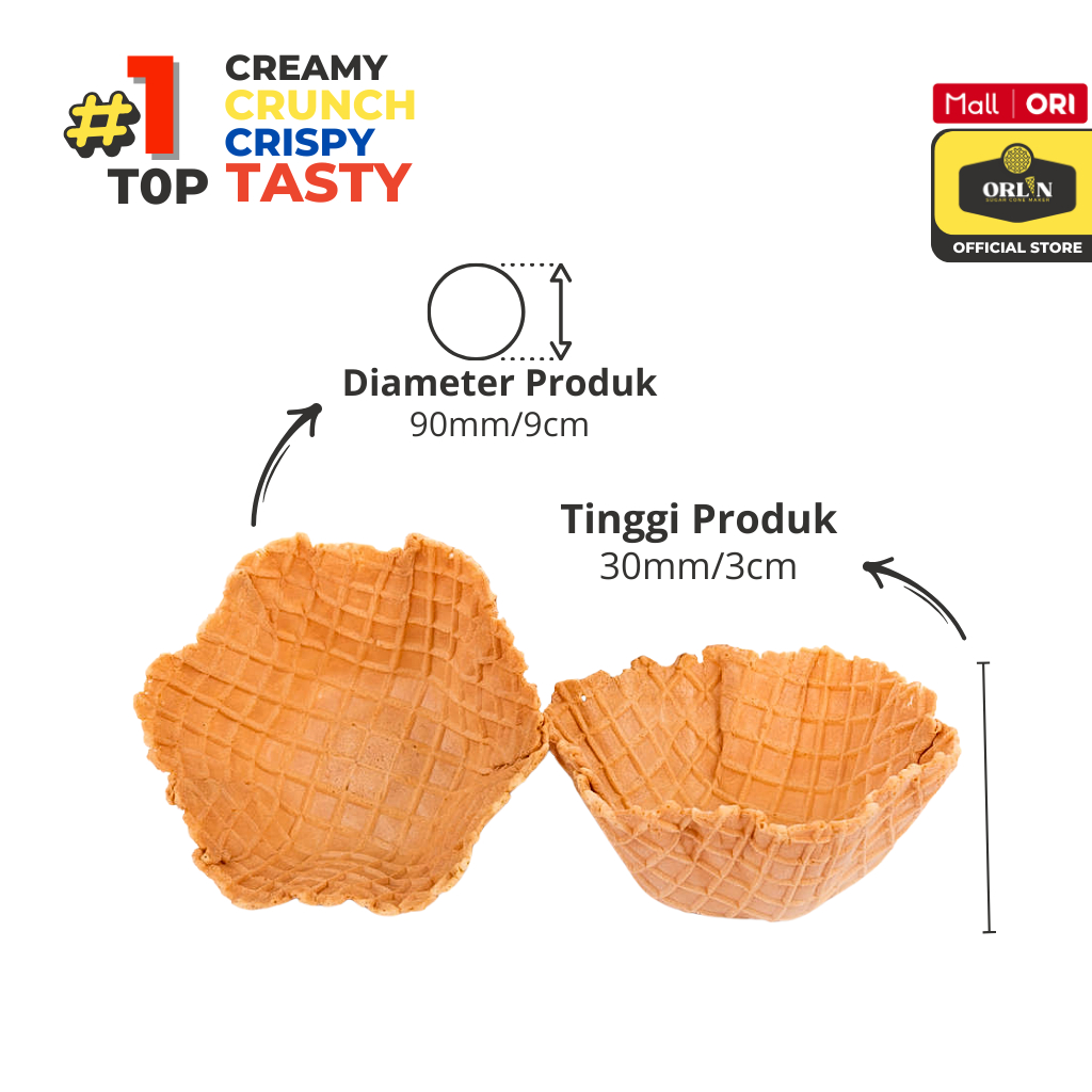 

QH ORLIN Paket Usaha Bowl Waffle Cone Ice Cream 9cm x 3cm isi 100pcs Sekali Gigit, Nagih Sampai